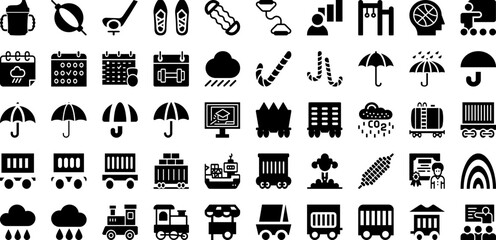 Rain Icon Set Isolated Silhouette Solid Icons With Icon, Weather, Sky, Vector, Cloud, Forecast, Rain Infographic Simple Vector Illustration
