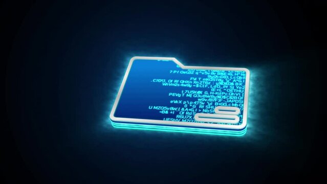 3D blue folder file glowing shining with blue binary code encryption data, Privacy security protection network encode decode online access concept