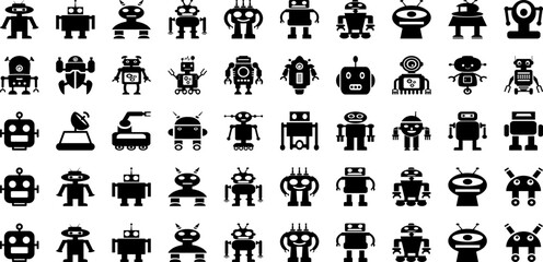 Robot Icon Set Isolated Silhouette Solid Icons With Sign, Symbol, Icon, Technology, Vector, Robot, Machine Infographic Simple Vector Illustration
