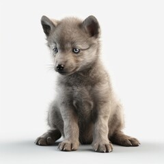 Obraz premium dog, wolf, baby, young, animal, pet, white, puppy, isolated, husky, canine, cute, mammal, portrait, sitting, domestic, studio, breed, white background, brown, snow, akita, friend, young, purebred, fur