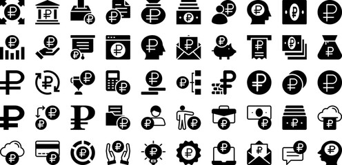 Ruble Icon Set Isolated Silhouette Solid Icons With Symbol, Money, Currency, Icon, Cash, Sign, Finance Infographic Simple Vector Illustration