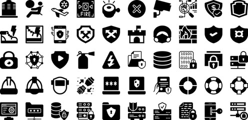 Safe Icon Set Isolated Silhouette Solid Icons With Safe, Shield, Sign, Icon, Protection, Symbol, Vector Infographic Simple Vector Illustration