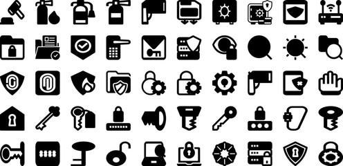 Safe Icon Set Isolated Silhouette Solid Icons With Shield, Sign, Safe, Vector, Protection, Symbol, Icon Infographic Simple Vector Illustration