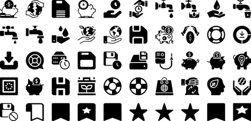Save Icon Set Isolated Silhouette Solid Icons With Sign, Icon, Symbol, Money, Business, Line, Vector Infographic Simple Vector Illustration