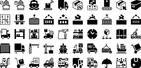 Ship Icon Set Isolated Silhouette Solid Icons With Ship, Set, Transportation, Delivery, Icon, Shipping, Symbol Infographic Simple Vector Illustration