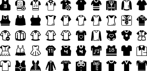 Shirt Icon Set Isolated Silhouette Solid Icons With Shirt, Symbol, Clothes, T-Shirt, Vector, Sign, Icon Infographic Simple Vector Illustration