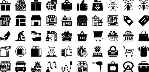 Shop Icon Set Isolated Silhouette Solid Icons With Symbol, Shop, Vector, Icon, Store, Business, Market Infographic Simple Vector Illustration