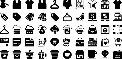 Shop Icon Set Isolated Silhouette Solid Icons With Business, Vector, Icon, Symbol, Market, Shop, Store Infographic Simple Vector Illustration