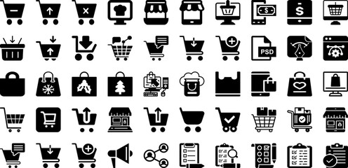 Shop Icon Set Isolated Silhouette Solid Icons With Vector, Symbol, Market, Business, Icon, Store, Shop Infographic Simple Vector Illustration