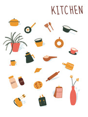 set of icons of utensils in kitchen