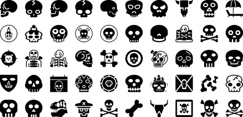 Skull Icon Set Isolated Silhouette Solid Icons With Symbol, Skull, Vector, Sign, Icon, Death, Bone Infographic Simple Vector Illustration