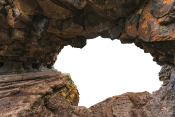 Fotobehang Cappuccino Arch tunnel entrance natural rock cave on background
