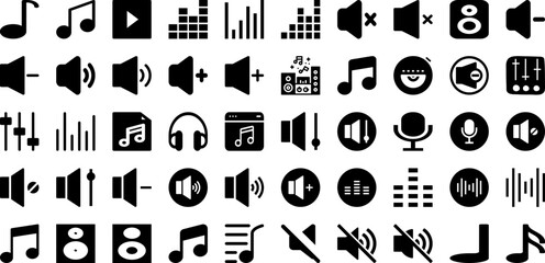 Sound Icon Set Isolated Silhouette Solid Icons With Symbol, Audio, Vector, Icon, Music, Sound, Voice Infographic Simple Vector Illustration