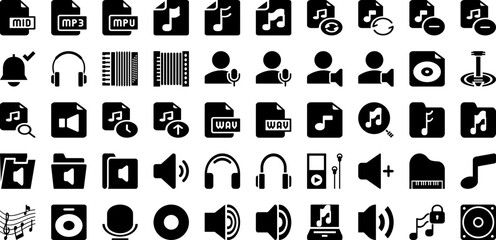 Sound Icon Set Isolated Silhouette Solid Icons With Music, Sound, Vector, Voice, Icon, Symbol, Audio Infographic Simple Vector Illustration