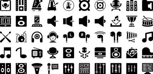 Sound Icon Set Isolated Silhouette Solid Icons With Symbol, Audio, Vector, Music, Sound, Voice, Icon Infographic Simple Vector Illustration