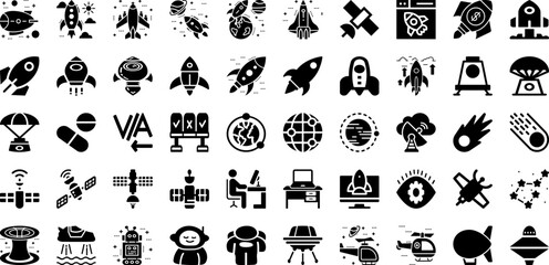 Space Icon Set Isolated Silhouette Solid Icons With Set, Outline, Line, Vector, Space, Icon, Illustration Infographic Simple Vector Illustration