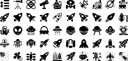Space Icon Set Isolated Silhouette Solid Icons With Line, Icon, Vector, Illustration, Set, Space, Outline Infographic Simple Vector Illustration