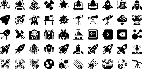 Space Icon Set Isolated Silhouette Solid Icons With Line, Illustration, Outline, Set, Space, Icon, Vector Infographic Simple Vector Illustration