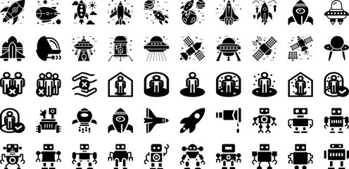Space Icon Set Isolated Silhouette Solid Icons With Icon, Vector, Set, Illustration, Line, Space, Outline Infographic Simple Vector Illustration © Arju