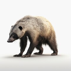 Fototapeta premium honey badger, animal, mammal, ferret, wildlife, isolated, wild, white background, nature, polecat, fur, racoon, pet, front view, isolated on white, brown, white, red panda, animals, wild animal, young