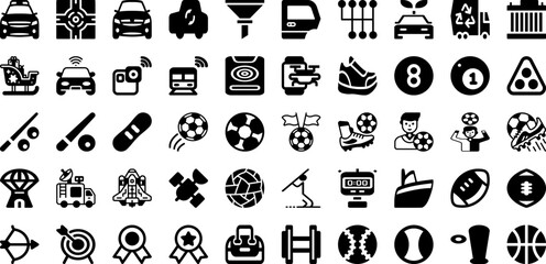 Sport Icon Set Isolated Silhouette Solid Icons With Symbol, Vector, Tennis, Football, Icon, Sport, Set Infographic Simple Vector Illustration