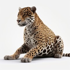 Obraz premium leopard, cat, animal, jaguar, wildlife, wild, predator, feline, mammal, nature, zoo, spotted, spots, fur, panthera pardus, carnivore, big cat, panther, white, hunter, white background, isolated, safar