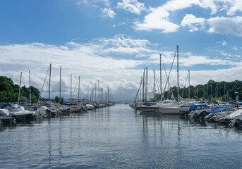 Fototapeta na wymiar Parking for yachts in the Scandinavian fjords.