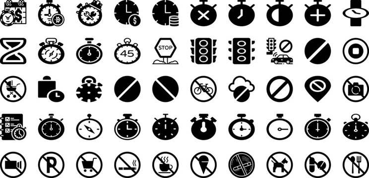Stop Icon Set Isolated Silhouette Solid Icons With Icon, Symbol, Sign, Illustration, Vector, Isolated, Stop Infographic Simple Vector Illustration