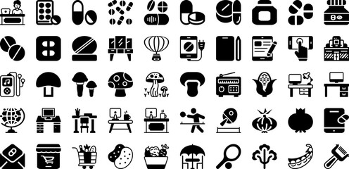 Table Icon Set Isolated Silhouette Solid Icons With Table, Vector, Symbol, Room, Icon, Office, Design Infographic Simple Vector Illustration