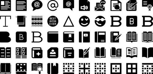 Text Icon Set Isolated Silhouette Solid Icons With Web, Icon, Design, Message, Symbol, Text, Sign Infographic Simple Vector Illustration