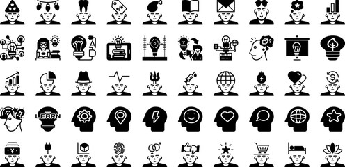 Think Icon Set Isolated Silhouette Solid Icons With Icon, Idea, Think, Symbol, Vector, Line, Business Infographic Simple Vector Illustration