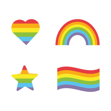 Vector rainbow set. Gay pride icon. Rainbow flag star heart. Gay icons template. Vector rainbow gay pride design elements