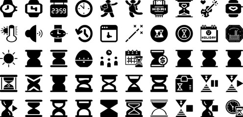 Time Icon Set Isolated Silhouette Solid Icons With Hour, Time, Clock, Symbol, Watch, Icon, Graphic Infographic Simple Vector Illustration