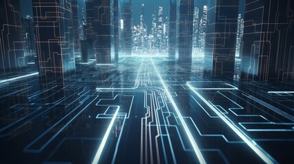 abstract highway path through digital. AI generated