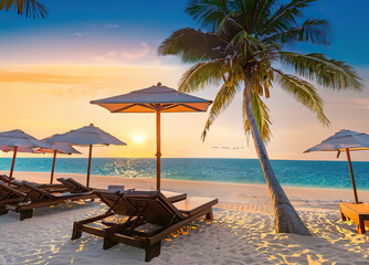 Fototapeta na wymiar beach with chairs and umbrella