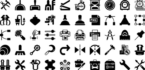 Tool Icon Set Isolated Silhouette Solid Icons With Spanner, Icon, Work, Vector, Repair, Wrench, Tool Infographic Simple Vector Illustration