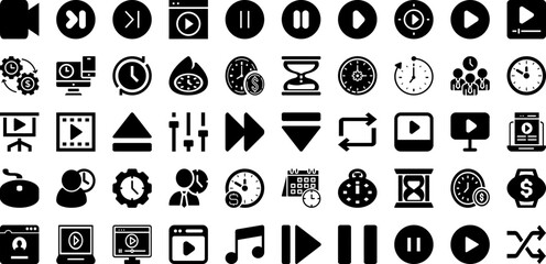 Naklejka na ściany i meble Time Icon Set Isolated Silhouette Solid Icons With Hour, Graphic, Clock, Symbol, Time, Watch, Icon Infographic Simple Vector Illustration
