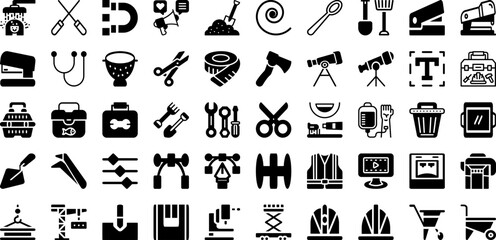 Tools Icon Set Isolated Silhouette Solid Icons With Work, Tool, Spanner, Icon, Wrench, Vector, Repair Infographic Simple Vector Illustration
