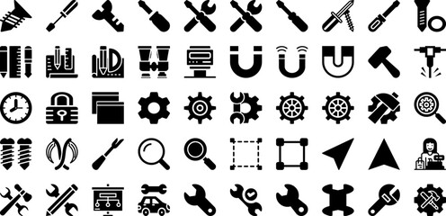 Tool Icon Set Isolated Silhouette Solid Icons With Icon, Tool, Work, Vector, Wrench, Spanner, Repair Infographic Simple Vector Illustration