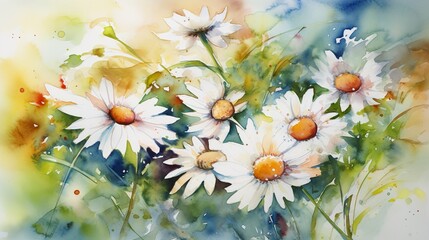 Joyful Daisies: Watercolor Dancing Delight