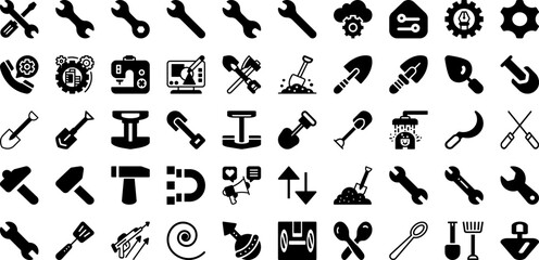 Tool Icon Set Isolated Silhouette Solid Icons With Repair, Spanner, Tool, Wrench, Work, Icon, Vector Infographic Simple Vector Illustration