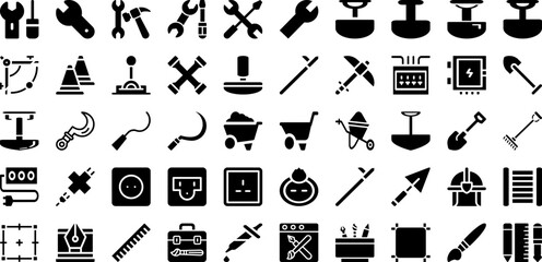 Tool Icon Set Isolated Silhouette Solid Icons With Work, Repair, Spanner, Icon, Vector, Wrench, Tool Infographic Simple Vector Illustration