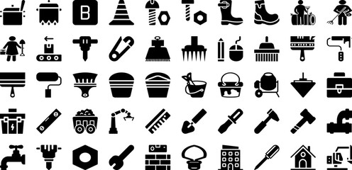 Tools Icon Set Isolated Silhouette Solid Icons With Work, Repair, Wrench, Vector, Icon, Spanner, Tool Infographic Simple Vector Illustration