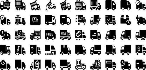 Truck Icon Set Isolated Silhouette Solid Icons With Transport, Vector, Vehicle, Delivery, Van, Icon, Truck Infographic Simple Vector Illustration