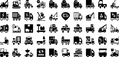 Truck Icon Set Isolated Silhouette Solid Icons With Delivery, Van, Transport, Truck, Icon, Vehicle, Vector Infographic Simple Vector Illustration