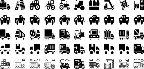 Truck Icon Set Isolated Silhouette Solid Icons With Delivery, Vector, Transport, Truck, Vehicle, Icon, Van Infographic Simple Vector Illustration