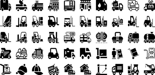 Truck Icon Set Isolated Silhouette Solid Icons With Delivery, Vector, Transport, Vehicle, Truck, Van, Icon Infographic Simple Vector Illustration