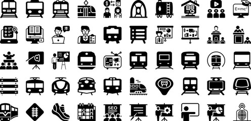 Train Icon Set Isolated Silhouette Solid Icons With Icon, Vector, Transport, Train, Symbol, Transportation, Travel Infographic Simple Vector Illustration
