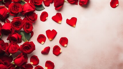 Banner design of red roses and the paper heart shape. AI generated