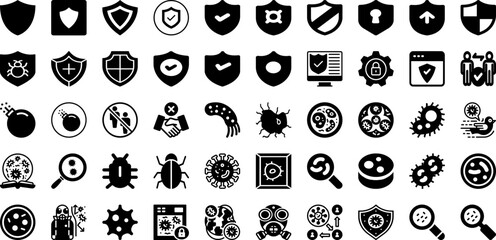 Virus Icon Set Isolated Silhouette Solid Icons With Infection, Medical, Disease, Medicine, Icon, Health, Virus Infographic Simple Vector Illustration